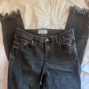Free People Distressed and Ripped Black Skinny Jeans
